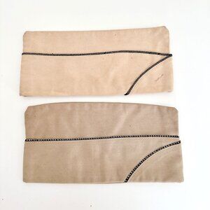 VINTAGE US ARMY KHAKI GARRISON CAPS WITH OFFICER PIPING PAIR 7 1/4